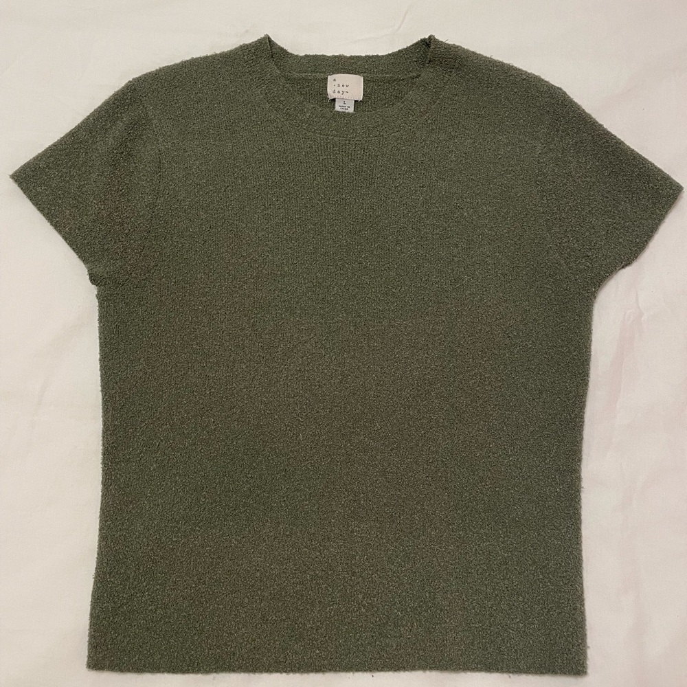 a new day Textured Crewneck Short Sleeve Sweater - Sage Green